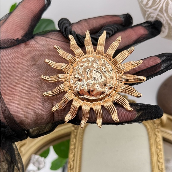 Statement Sun Pendant Necklace – Gold-Tone with Black Cord - Picture 5 of 11